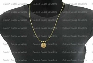 14K Gold Jesus Virgin Mary Double Sided Pendant Charm Figaro Chain Mens Womens - Picture 1 of 12