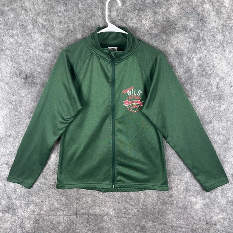 Minnesota Wild Jacket Womens Large Green Full Zip Coat Graphic Logo Hockey Cover