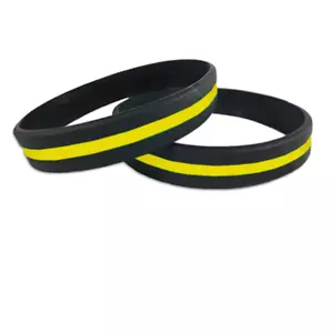 Dünnes Gold Line 911 Notfall Dispatcher Polizei Silikon Armband GELB Trucker - Bild 1 von 1