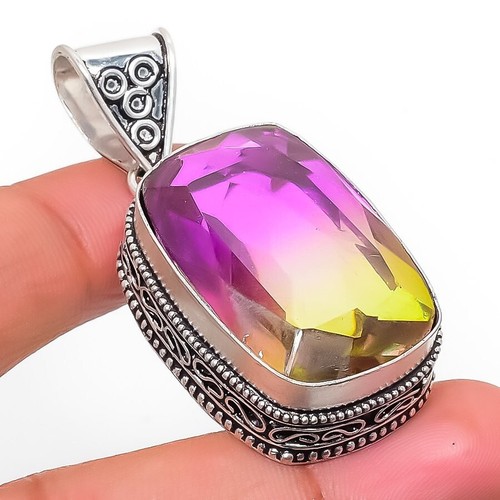 VETEMENTS "Ciondolo Gioielli Argento Sterling 925 Pietra Preziosa Tormalina Bicolore Fatto a Mano 1 97"