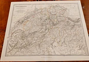 1861 Hand Coloured Map Blackwood Switzerland Cantons Alps Savoy Piedmont Geneva - Picture 1 of 1