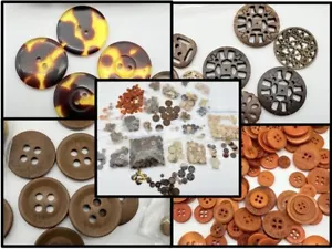 LOT Brown Plastic Wood Celluloid Tortoiseshell Sewing Craft Buttons Shank 4 Hole - Picture 1 of 16