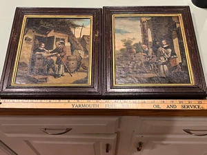 Pair late 18th century c.1790 genre scenes rooster oil paintings Spanish - Picture 1 of 8