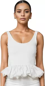 Tank Going Out Crop Tops for Women Sleeveless Ruffle Hem Casual Backless Fashion - Picture 1 of 2