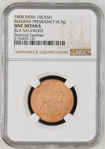 1808 India 10 Cash Coin – Admiral Gardner Shipwreck – NGC Certified UNC Details - Picture 1 of 5