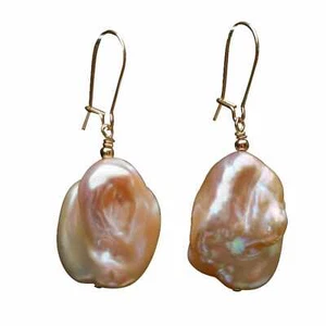 Preciosos Pendientes Púrpura Barroco Perla Agua Dulce Natural Oro 14k Gancho Fiesta - Imagen 1 de 5