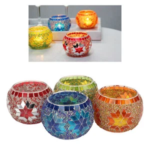 4pcs/Set Mosaic Glass Candlestick Colourful Mosaic Glass Candle Holder Decor AU - Picture 1 of 12