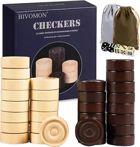Classic Wooden Checkers Stackable Pieces, Backgammon Pieces, Set of 30 Checkers - Picture 1 of 12