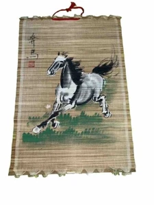 VTG MCM Japan Asian Scroll Hand Painted SIGNED OOAK White Horse Art Wall Hanging - Picture 1 of 7