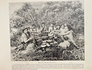 1898 Vintage Illustration Group of Hawaiian Women Picnicking - Picture 1 of 2