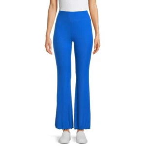 No Boundaries Women's Juniors Ribbed Flare Lettuce Hem Pants, Sizes S-XXXL Blue - Picture 1 of 4