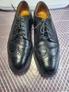 Vtg FLORSHEIM Imperial V Cleat 92604 Mens Black Wing Tip Oxfords Shoes 9 A - Picture 1 of 6