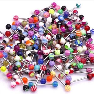 Tongue Bars Surgical Steel Barbell Rings Mixed Ball Body Piercing Jewellery - Picture 1 of 6