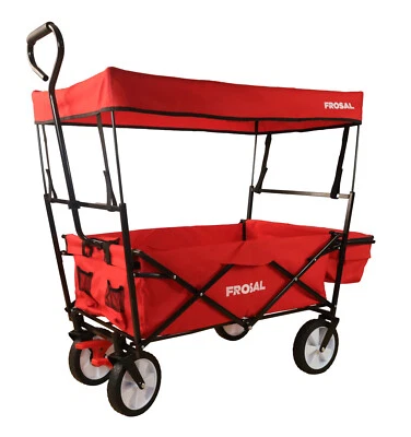 FROSAL Bollerwagen Max faltbar mit Sonnendach & Bremse Handwagen Kinder rot