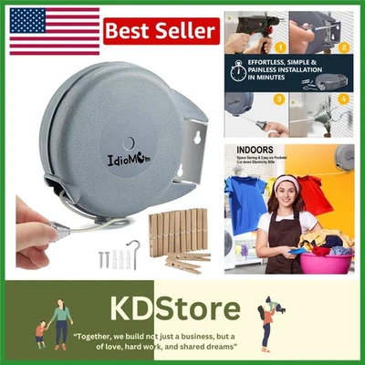 Heavy-Duty 40ft Retractable Indoor & Outdoor Clothesline with 12 Pins - Image 1 of 4