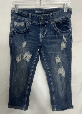Amethyst Capri Jeans Distressed Juniors Size 5  Cuffed Blue Denim  - Image 1 of 4