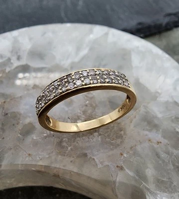 Anillo de oro amarillo de 10 k,417 de 0,16 quilates con 2 filas de diamantes talla 8,25 Au 2594 Foto 1 de 4