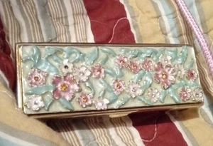 Vintage, schönes florales Design, Lippenstifthalter mit Spiegel massiv 3,50" - Bild 1 von 8