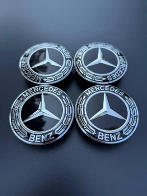 Set of 4 75MM Wheel Center Caps Hubcaps for Mercedes-Benz AMG Black Wreath - Image 1 of 4
