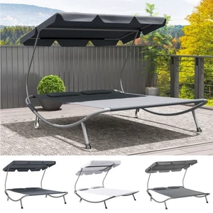 Double Hammock Swing Garden Outdoor Frame Sun Lounger Bed Canopy w/ Pillows - Picture 1 of 34
