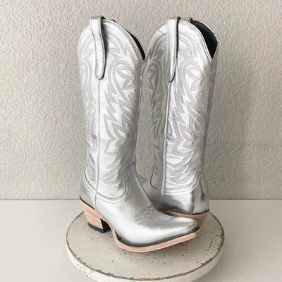 Botas de vaquero plateadas Lane SMOKESHOW para mujer 8 vaqueras occidentales punta media pantorrilla Foto 1 de 4