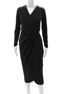 Chiara Boni La Petite Robe Womens Long Sleeve Pleated V neck Gown Black Size 42 - Picture 1 of 6