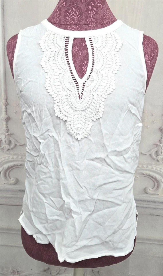 NUEVA Blusa Daniel Rainn XS Floral Detalle Encaje Cerradura Sin Mangas Marfil Foto 1 de 4