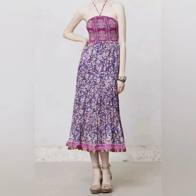 Vestido Maeve Anthropologie Daleka XS Púrpura Seda Calado Floral Boho Foto 1 de 4