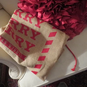 Extra Large Burlap Santa Toy Sack Merry Christmas in SPARKLE Letters 43" X 28" - Picture 1 of 2