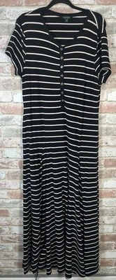 Lauren Ralph Lauren Dress Size XL Striped Jersey Maxi Dress Black White - Image 1 of 4