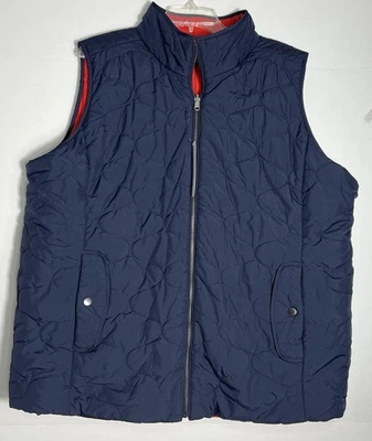 Talbots Vest Full Zip Women's 2X Blue Red Diamond Quilted With Pockets Layering - Image 1 of 4