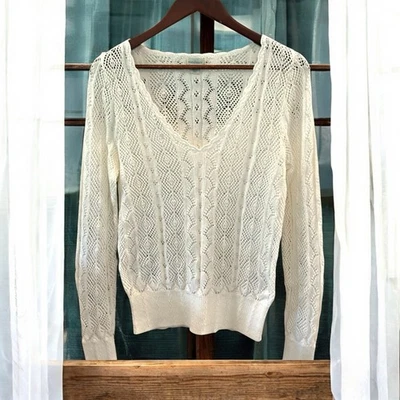 Suéter Sundance Para Mujer S Blanco Crochet Algodón Lino Escote Festoneado Playa Foto 1 de 4