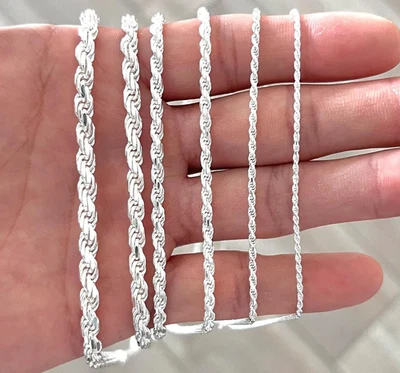 Italienische massive 925 Sterling Silber Seil Kette Glieder Halskette Silber Herren Damen - Bild 1 von 4