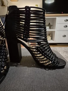 Office Sandal Boot Strappy Block Heel Black Open Toe UK4 EU37 - Picture 1 of 7
