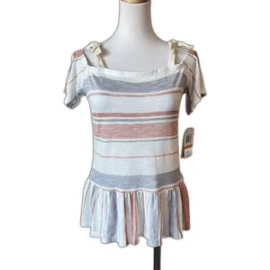 Copper Key Tie Shoulder Top Striped Size Small Short Sleeve - Picture 1 of 7