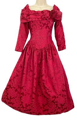 Vestido vintage años 80 rojo borgoña JESSICA MCCLINTOCK floral victoriano midi S Foto 1 de 4