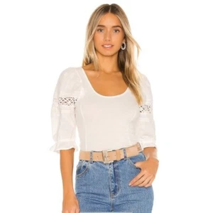 Free People Ivory Something Special Tee with Lace Sleeves Size Medium OB1040009 - Picture 1 of 12