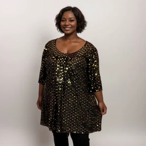ROCKTHOSECURVES WOMENS SMOCK TOP BLACK SEQUIN SHORT SLEEVE SMOCK TOP PLUS SIZE - Picture 1 of 25