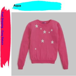 Aqua girls' long sleeve sweater star pattern, hot pink, L - Picture 1 of 1