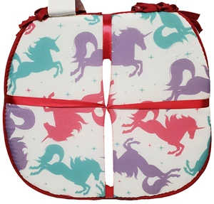 Juego de 4 ALMOHADILLAS SILLA COJINES con lazos rojos, 15" x 15", UNICORNIOS MULTICOLORES, SUJETADOR - Imagen 1 de 7