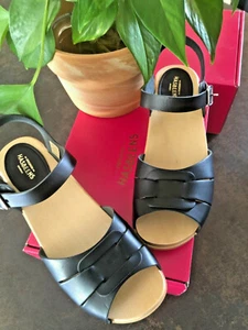 Swedish Hasbeens Peep Toe Low Wood Clog Sandals BLACK 39 US 8 NEW In Box $280 - Picture 1 of 5