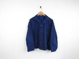 VTG Mens French Workwear BLUE Retro Chore Button Jacket Over Shirt L / XL