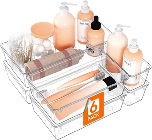 6 Pcs Large Bathroom Drawer Organizers, 3 Sizes Clear Plastic Storage Organizer - Bild 1 von 12