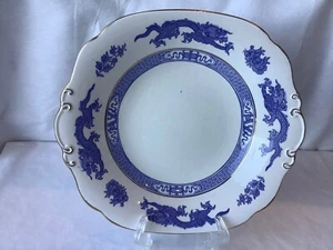 Cauldron Dragon Plate / Serving Dish C.1925 Blue & White Two Handed Plate - Picture 1 of 5