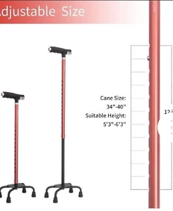 Benecane Quad Cane Gehstock mit zwei LED-Leuchten mit großer Basis T-Griff & Licht - Bild 1 von 3
