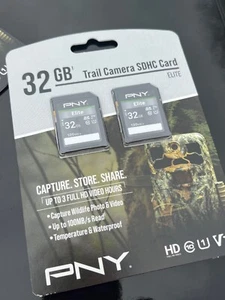 2x PNY Elite Class 10 U1 V10 SD Flash Memory Card 32GB Trail Camera Card - Picture 1 of 2