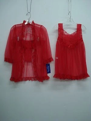USA Made Nancy King Lingerie 3 Piece Baby Doll Pajama Size Red Small #941Q - Image 1 of 4