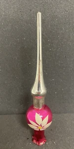 Vintage 1950er Quecksilber Glas Baumspitze rosa Blumen handbemalt 8" - Bild 1 von 23