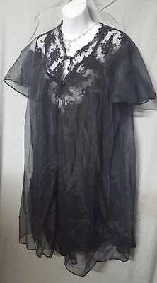 Ventura Black Nightgown Robe  Knee Sexy Sheer  Size Medium 42" Bust - Image 1 of 4