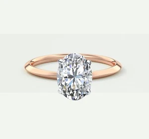 IGI F/VS 2 Ct Lab Created Grown Oval Cut 14K Rose Gold Diamond Solitaire Ring - Picture 1 of 2